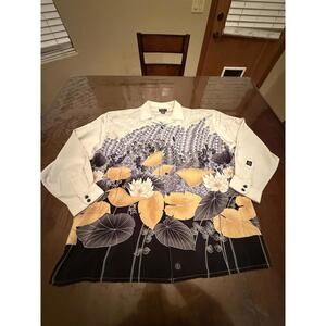 VTG Varcity By No Jokes Xl Floral Hawaiim Print Button Down Loop Collar Shirt
